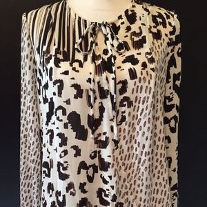 CAbi Animal Print Faux Wrap Long Sleeve Blouse Top